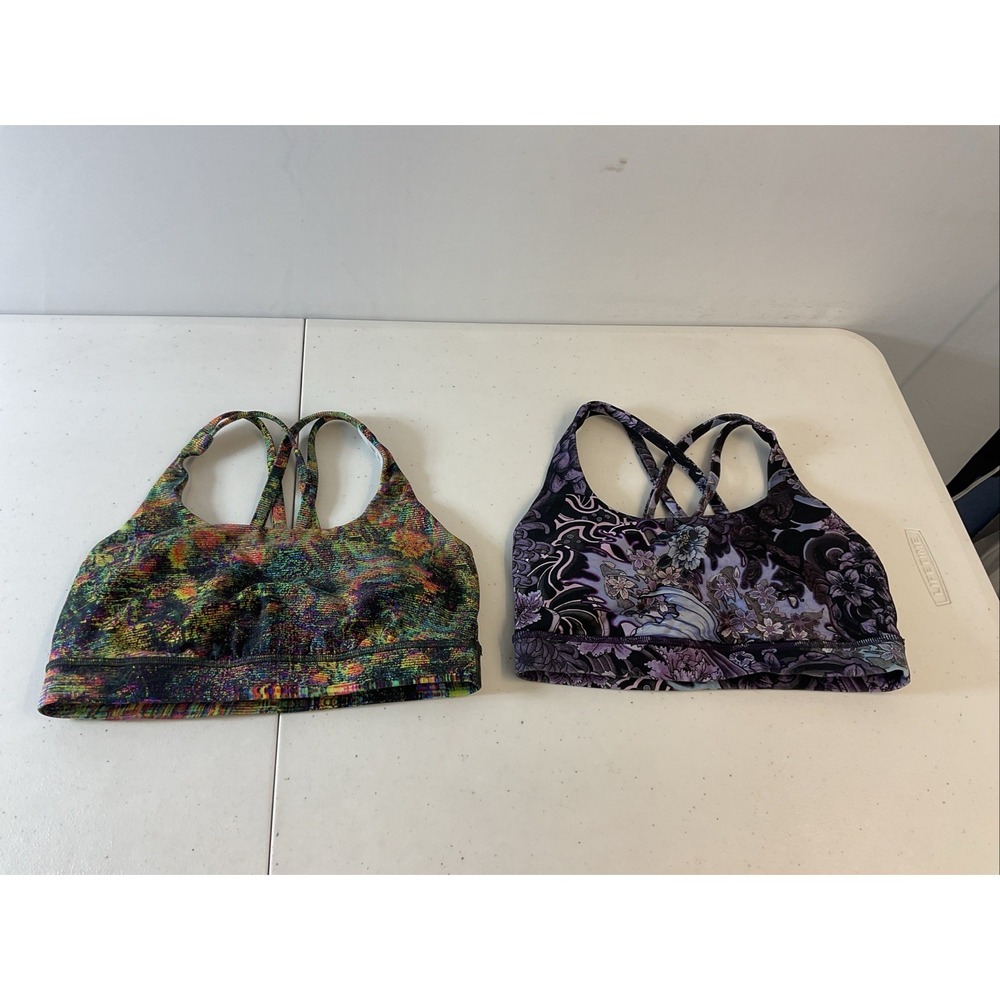 Lot of 2 Lululemon Women's Energy Bra Floral Colorful Strappy Size 6 Gym Workout